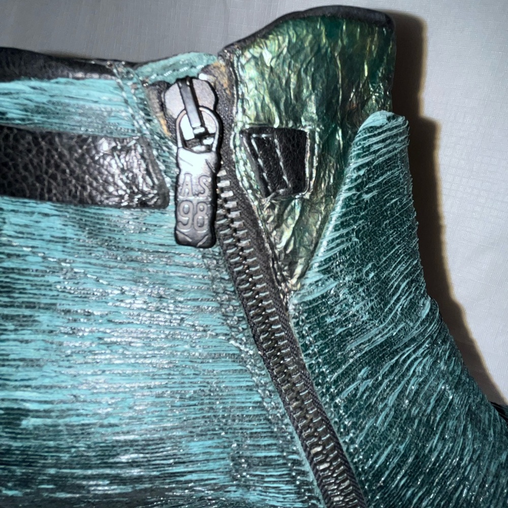 A.S.98 Green Textured Wedge Boots - Picture 13 of 15